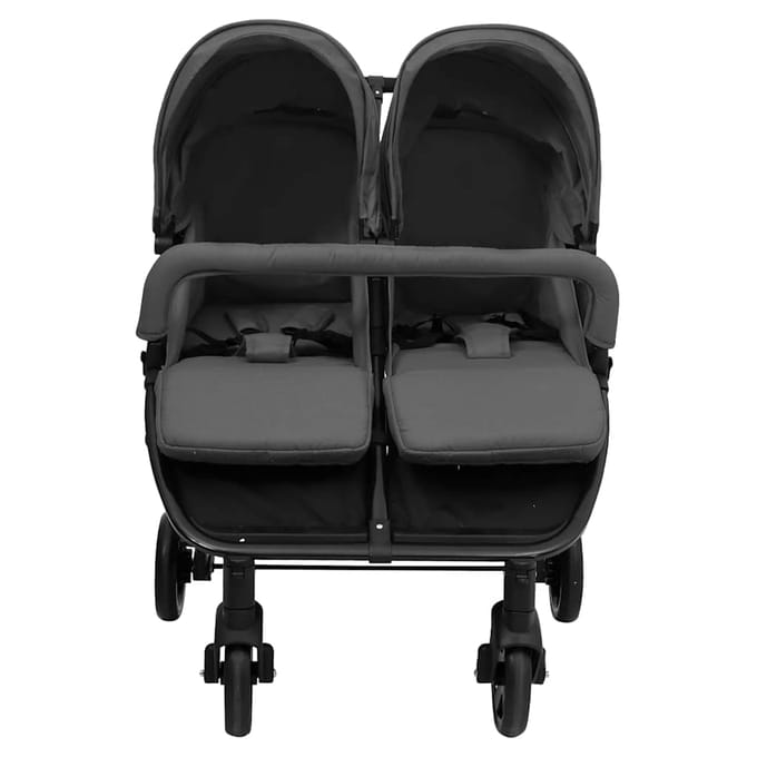 vidaXL - Tweelingbuggy - staal - donkergrijs - en - zwart