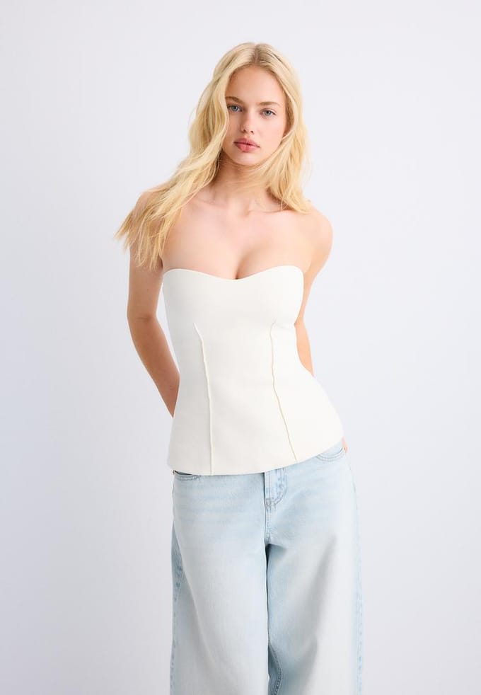 Stradivarius Bandeautop met hartvormige halslijn  Ecru L