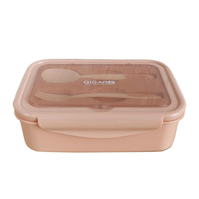 1400 ml plastic lunchbox met vork en lepel, 3 compartimenten, enkellaags, lekvrij, herbruikbaar, scherper roze