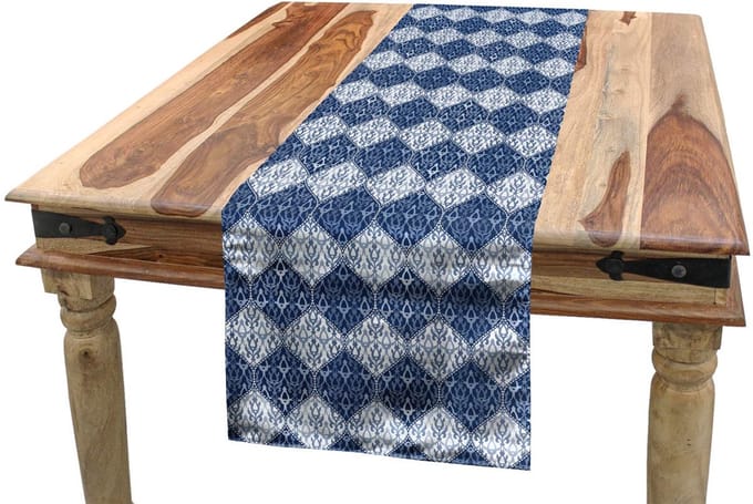 ABAKUHAUS Marine Tafelloper – Patchwork – 40x180 cm – Blauw-Wit