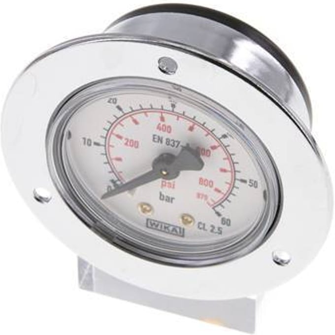 0..60 Bar Paneelmontage Manometer Staal/Messing 50 mm Klasse 2.5 (Voorflens) - MW06050SH-FP
