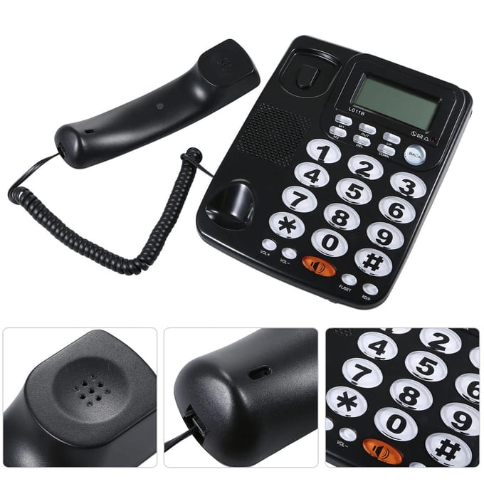 Vaste telefoon met grote toetsen, handsfree bellen, instelbare schermhelderheid zwart