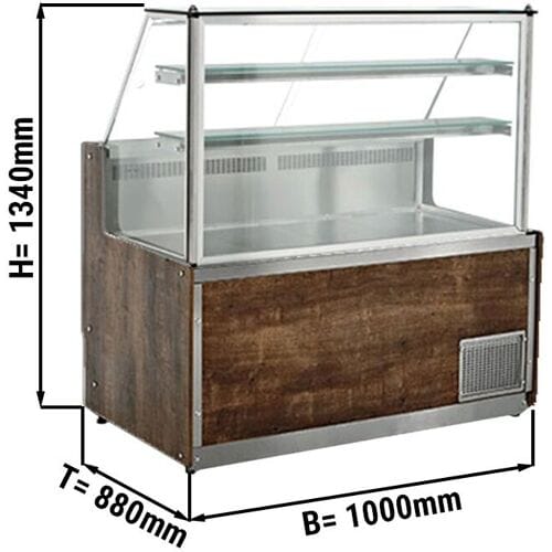 GGM Gastro Kühltheke BERLIN - 1000mm - Holzfront - LED-Beleuchtung - schwarze Granit-Arbeitsplatte