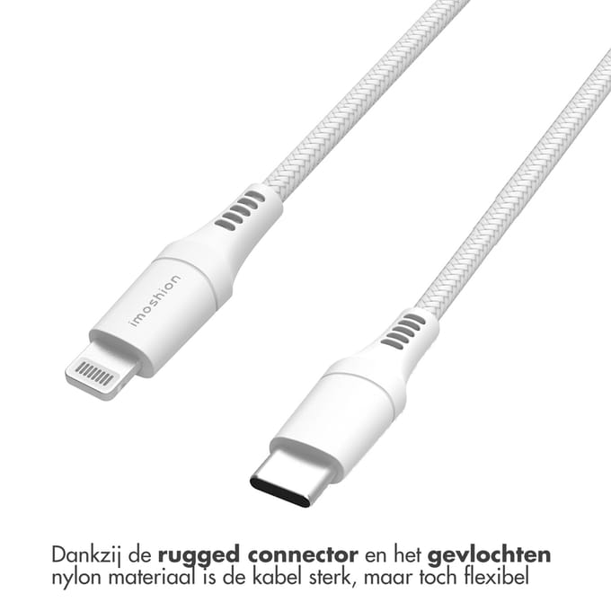 imoshion Kabel - Geschikt voor Lightning naar USB C - 3 meter - Oplader Kabel - Wit