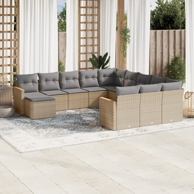 vidaXL - 12-delige - Loungeset - met - kussens - poly - rattan - beige