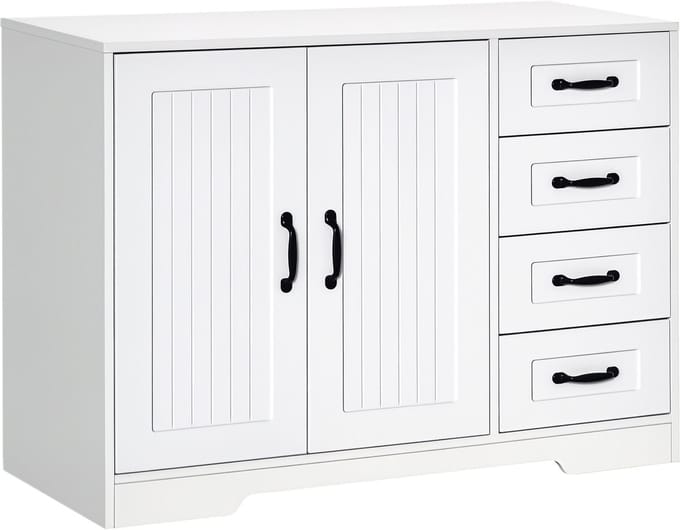 HOMCOM-Aufbewahrungsschrank-Spanplatte, MDF-105L x 40B x 76H cm-Weiß