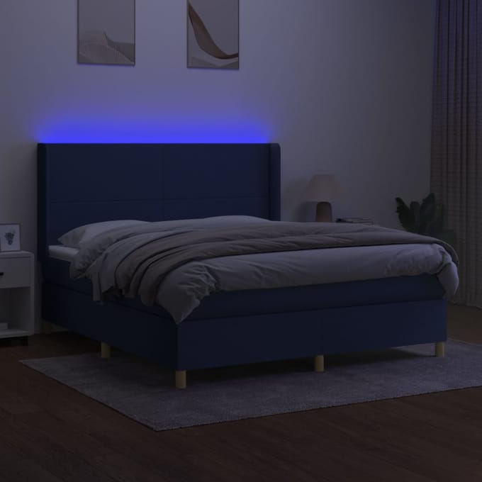 vidaXL - Boxspring - met - matras - en - LED - stof - blauw - 180x200 - cm
