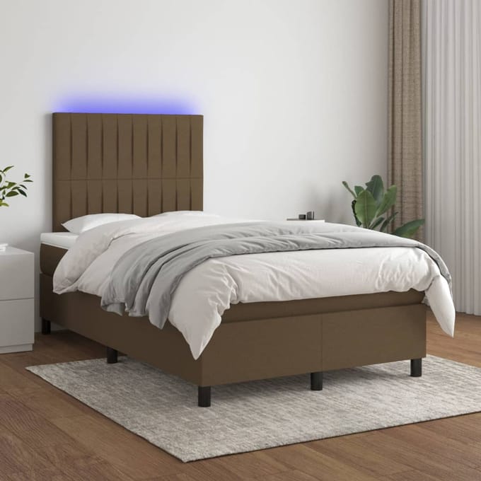 vidaXL - Boxspring - met - matras - en - LED - stof - donkerbruin - 120x200 - cm