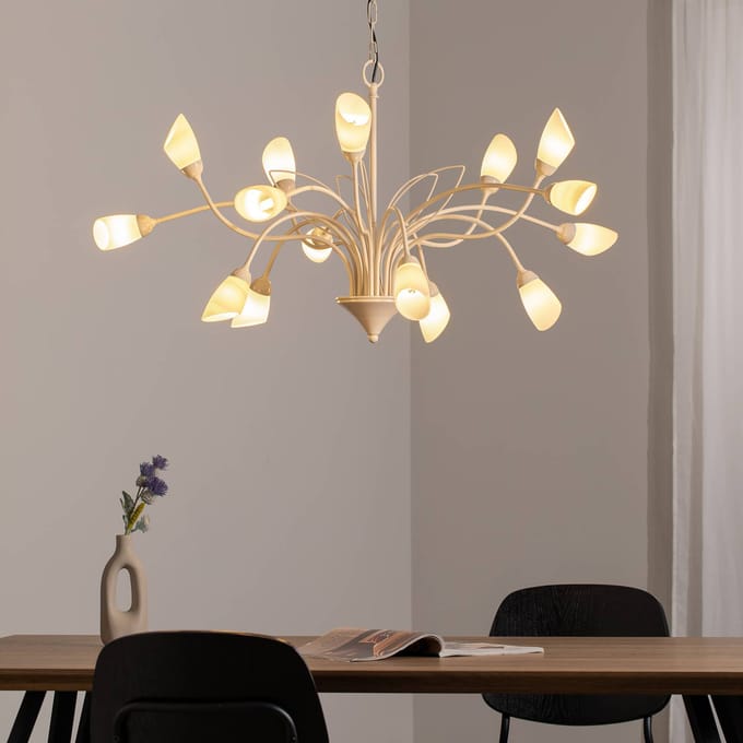 Jupiter Hanglamp Gloriosa, glas, crème, 15 lichtpunten
