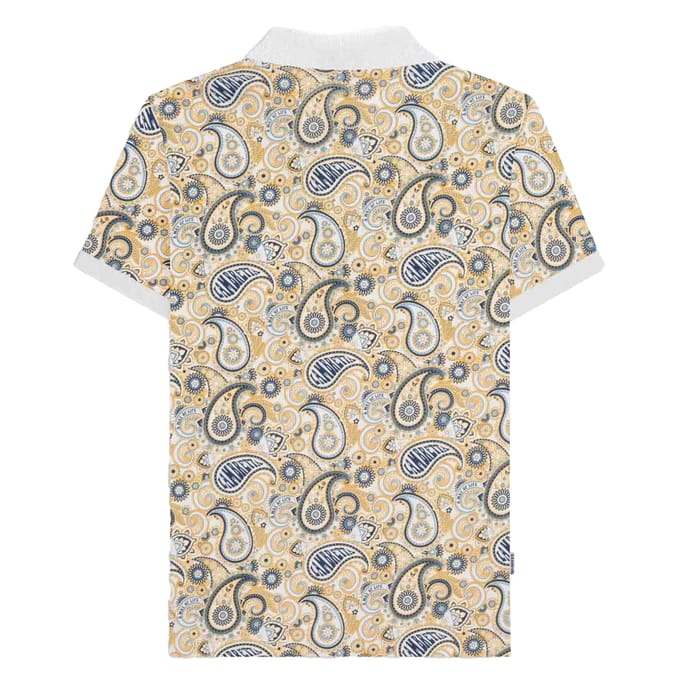 Lambretta Heren SS25 Paisley gemerkt poloshirt (Wit, Marine)
