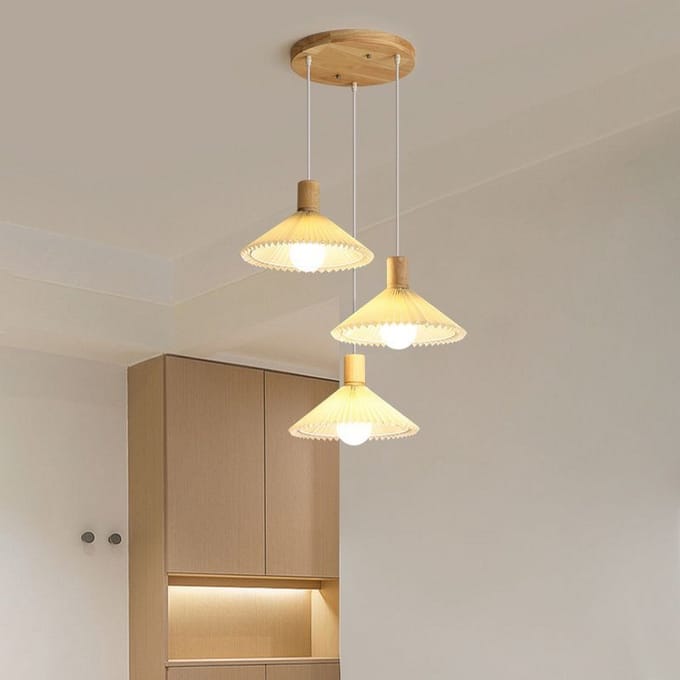 Haobosic Scandinavische Driearmig - Hanglamp - Linnen+Hout - 30 cm - Verstelbaar