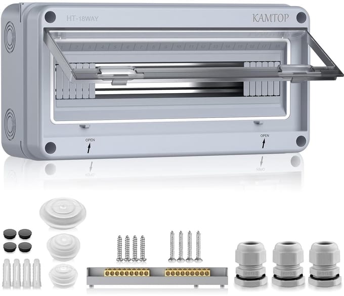 Verdeelkast opbouw IP65 - 18 modules met 9 terminals voor buitengebruik