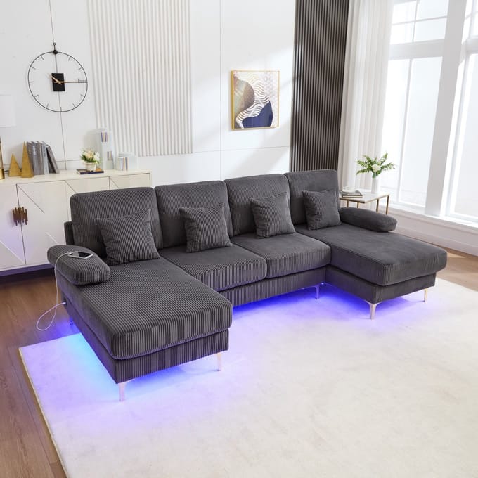 Sweiko U-Bank - LED-verlichting - USB Type-C - 4 kussens - Grijs