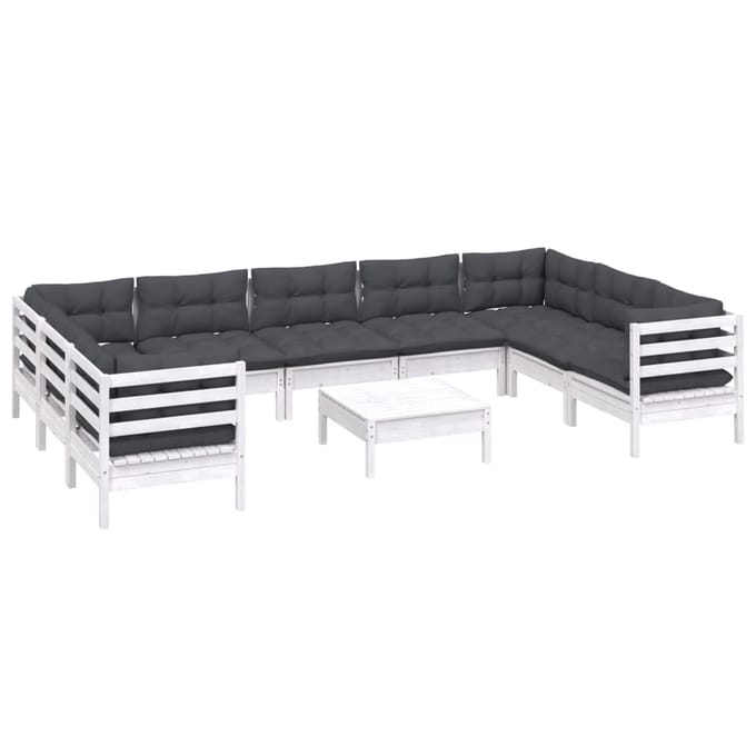 vidaXL - 10-delige - Loungeset - met - kussens - grenenhout - wit