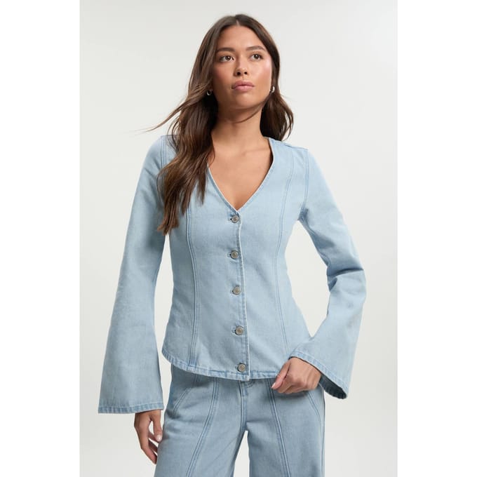 boohoo Dames Denimjack met button-down naaddetails | Bleached Blue | Maat: 6