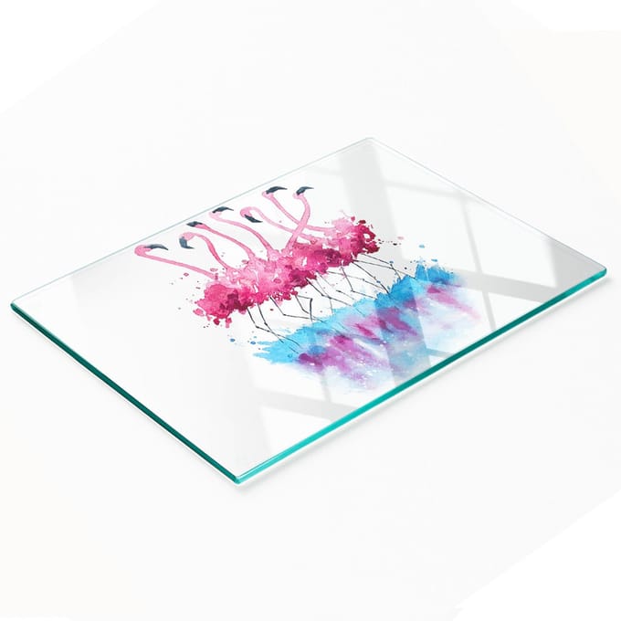 Glazen snijplank met decoratieve flamingo-afbeeldingen, 80x52 cm