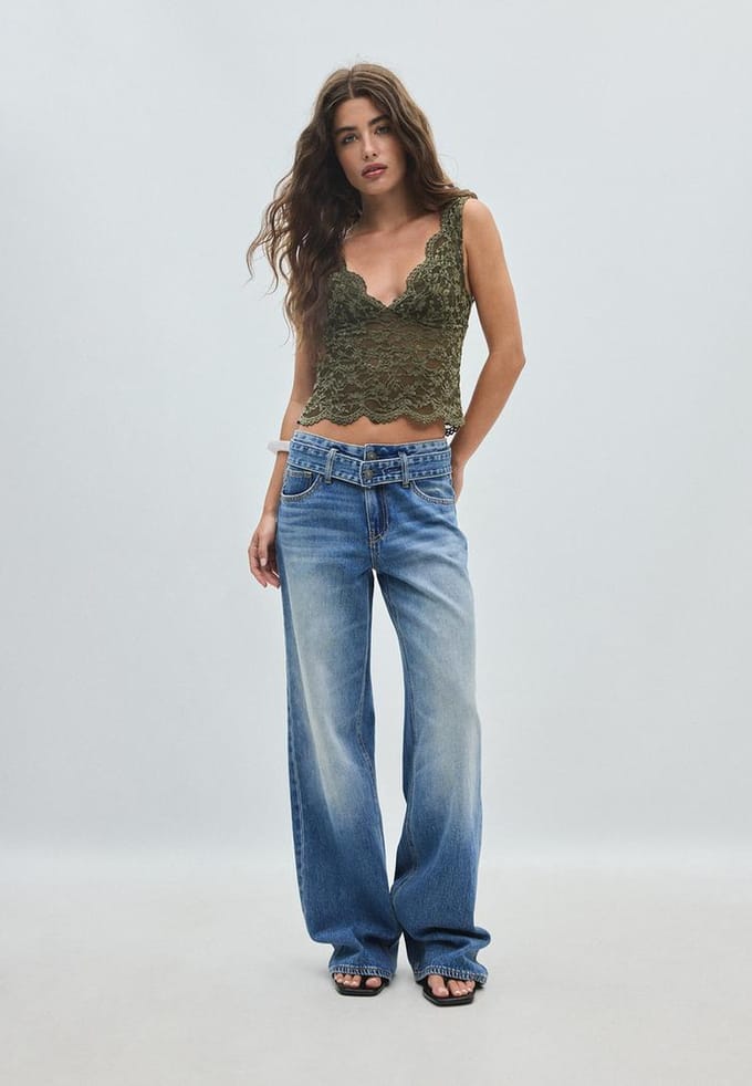 Stradivarius Top van kant met brede bandjes  Kaki S