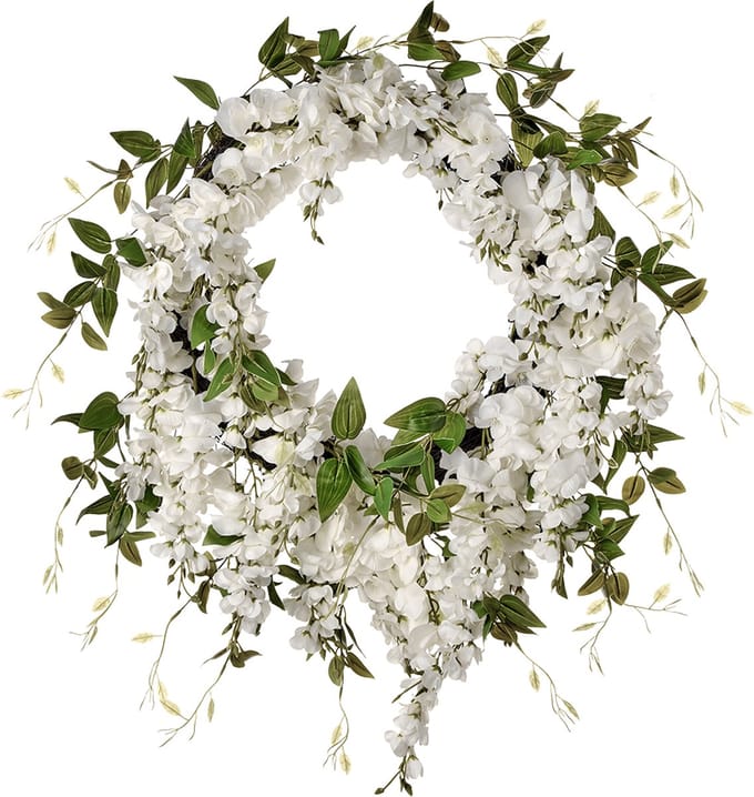 Viv! Home Luxuries Krans Bloemen - Wisteria - wit groen - Ø56cm