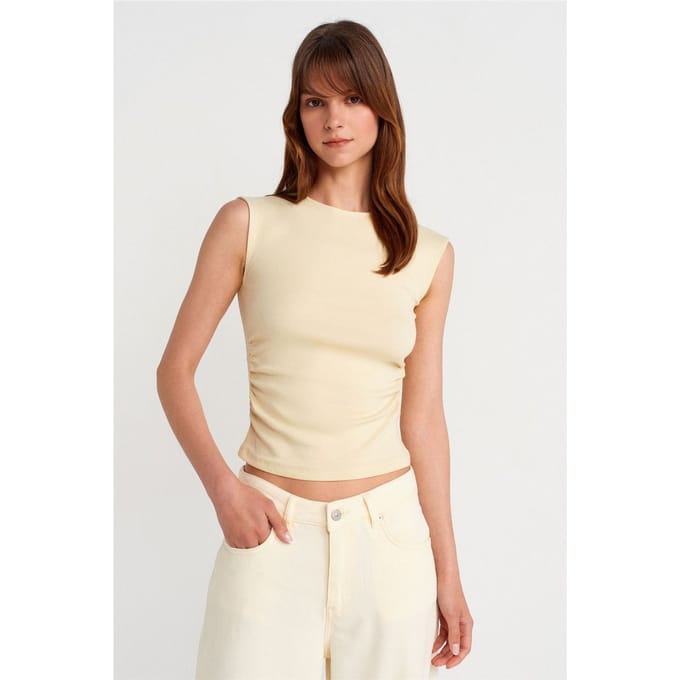 Dames Geribbelde Mouwloze T-shirt met Ronde Hals