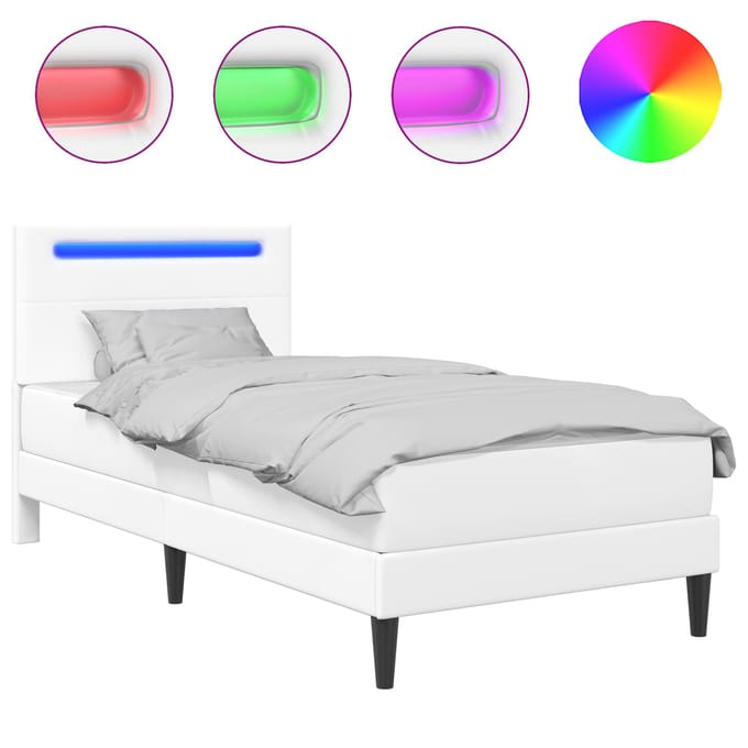 vidaXL - Bedframe - met - LED-stripverlichting - Wit - 80 - x - 200 - cm - Kunstleer