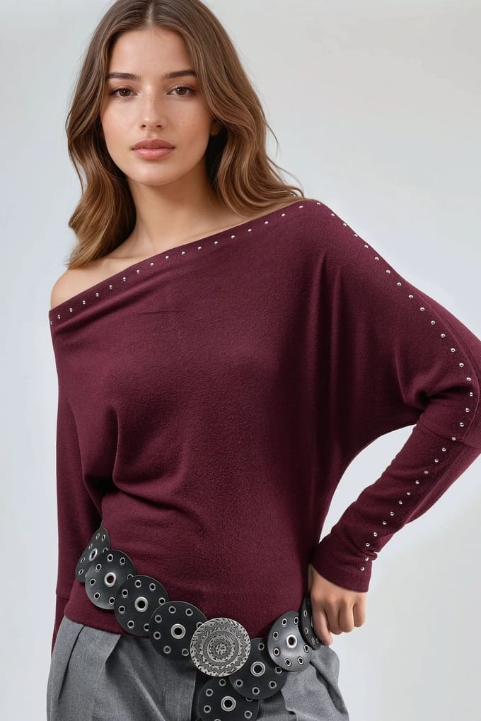 Bootneck Blouse met Steenaccessoire