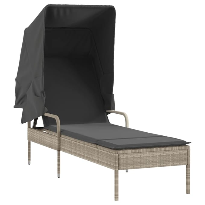 vidaXL - Ligbedden - 2 - st - met - luifels - en - tafel - poly - rattan - lichtgrijs