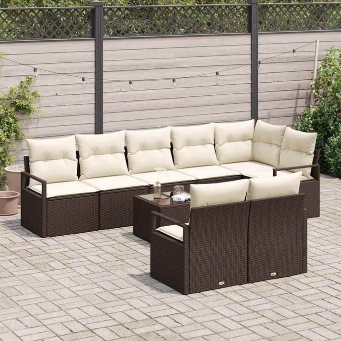 vidaXL - Tuinbank - Set - 9 - st - Bruin - en - Crème - poly - rattan