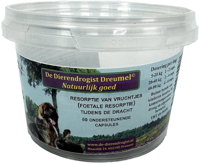 Dierendrogist Resorptie Van Vruchtjes - Ondersteunend Supplement Teven - 60 Capsules