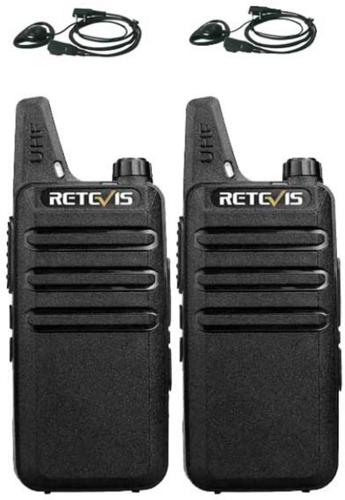 Set van 2 Retevis RT622 vergunning vrije UHF mini portofoons met D-shape oortje