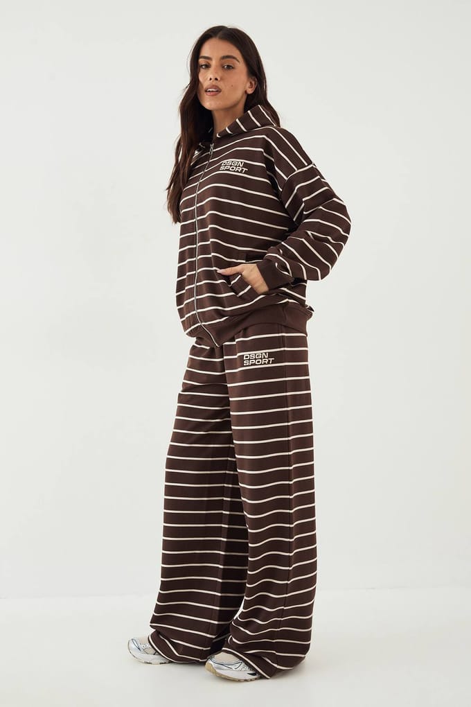 Dames DSGN Studio Gestreepte Rechte Pijp Jogger | Dark Chocolate | Maat: XS