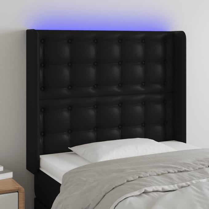 vidaXL - Hoofdbord - LED - 103x16x118/128 - cm - kunstleer - zwart