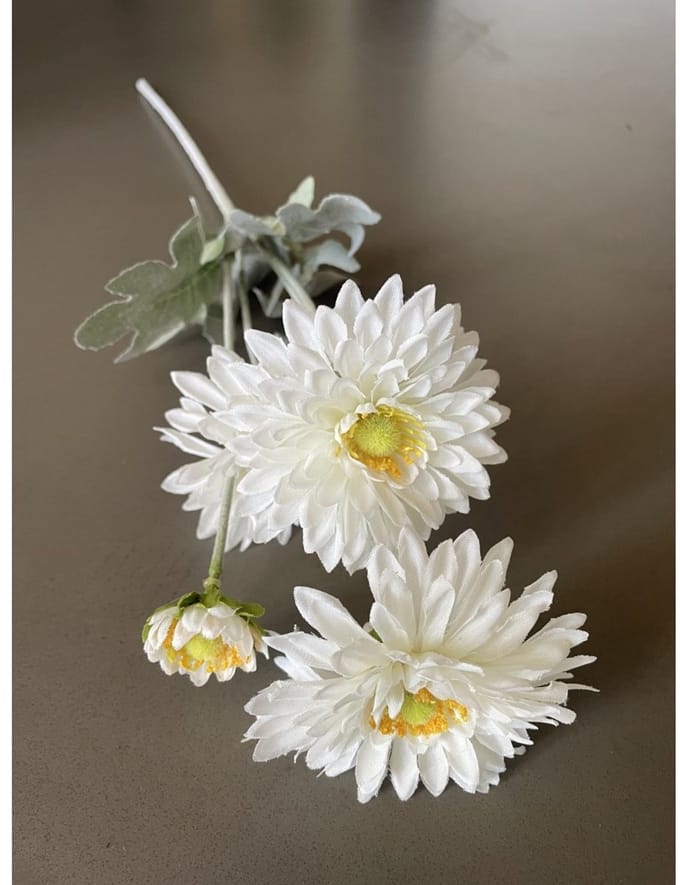 Chrysant - 4 koppig - wit - zijden bloemen - 3 stelen - onderhoudsvrij - 61 cm - kunstbloemen