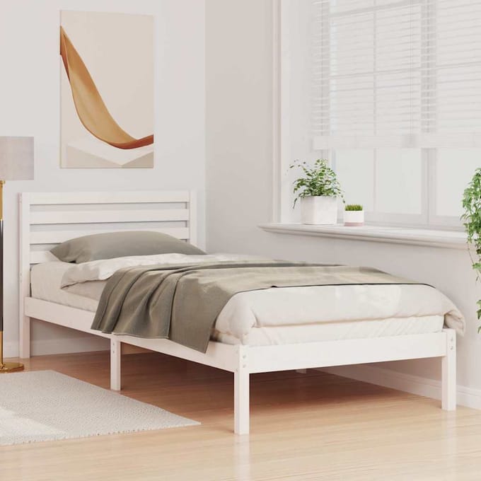 vidaXL - Bedframe - met - hoofdeinde - Wit - 90 - x - 210 - cm - Massief - grenenhout