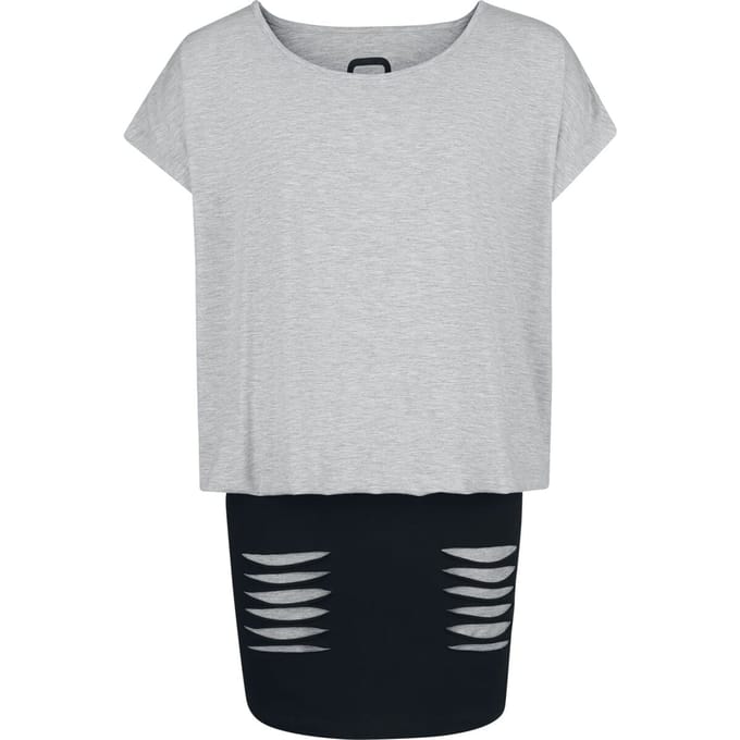 R.E.D. Rock-Engineered Design Zwarte/grijze korte jurk met dubbele lagen look - Dames - S