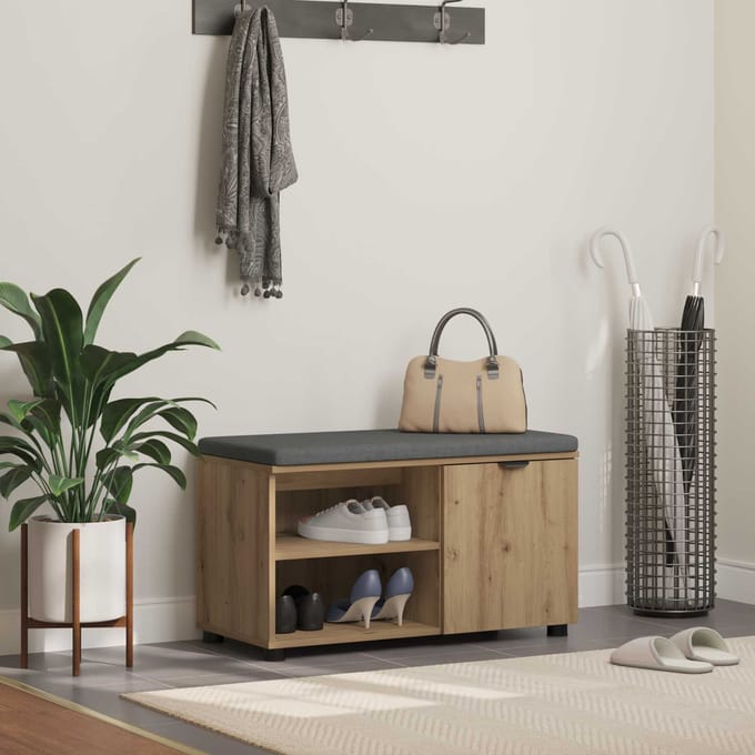 vidaXL - Hallenbank - Artisan - Eik - 80 - x - 38 - x - 46 - cm - Geengineerd - Hout - en - Stof