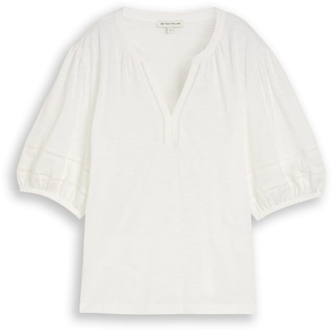 Tom Tailor - Blouse-shirt met kanten details - Maat M - Whisper White