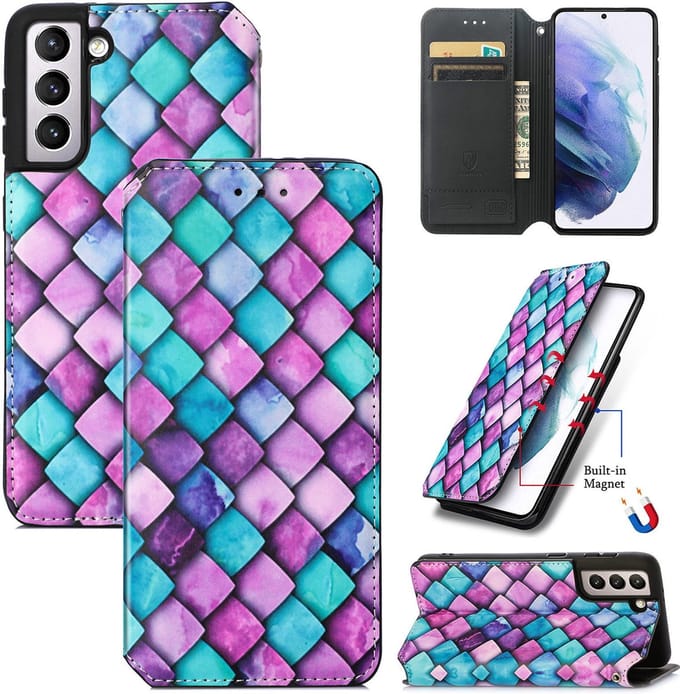 Luxe PU Lederen Wallet Case met Magneetsluiting voor Galaxy S21 Plus 5G _ Kubus Patronen