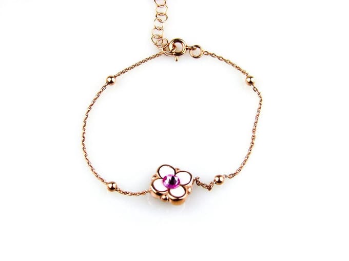 model Bambi armband in zilver roze verguld met bloem roze email