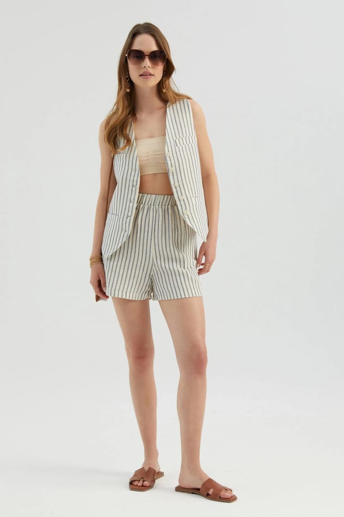 Gestreepte Hoge Taille Elastische Taille Kortebroek