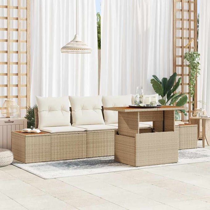 vidaXL - Tuin - Eettafel - Set - met - kussen - 5 - pcs - Beige - en - Crème