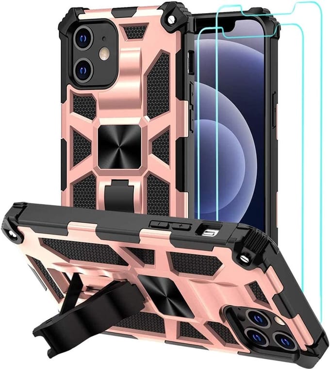 Hoesje Geschikt voor iPhone 12 Mini – Anti-Scratch Shockproof Rose Goud - 2 Pack Screenprotector