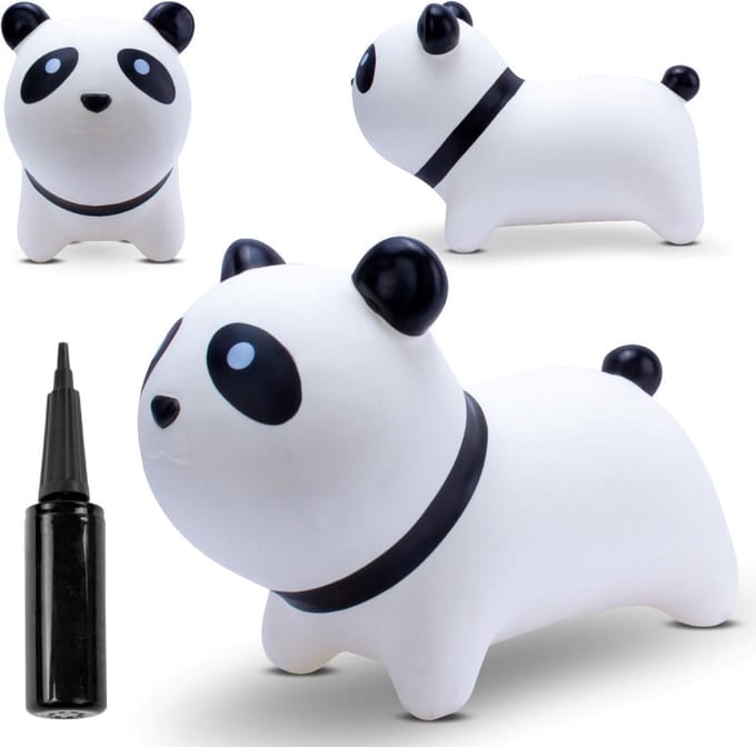 sun baby - Springdier met pomp vanaaf 1 jaar - Panda - wit - max 50kg, duurzaam rubber, gecertificeerd, bpa-vrij, springpaard, springhond