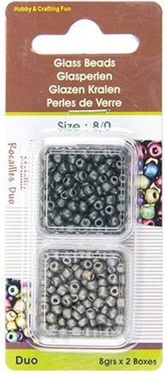 Rocailles Metallic Duo Metallic Duo, 8/0. 2 X 8 Gram, 4 DOOSJES, L Grijs / D Grijs No. 4512