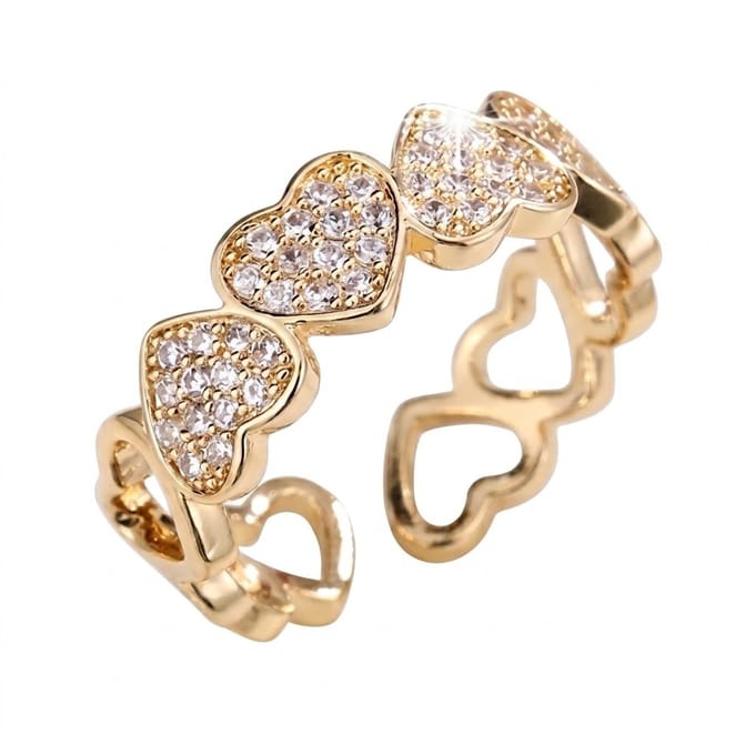 Goudkleurige ring dames aanschuifring open ring hart ring transparante steentjes verstelbare vriendschapsring minimalistische statement ring sieraden