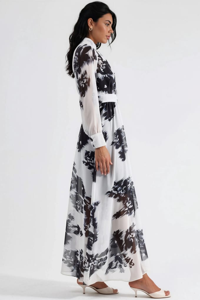 Bloemrijke Maxi-jurk met Knopen Sluiting en Strikdetail