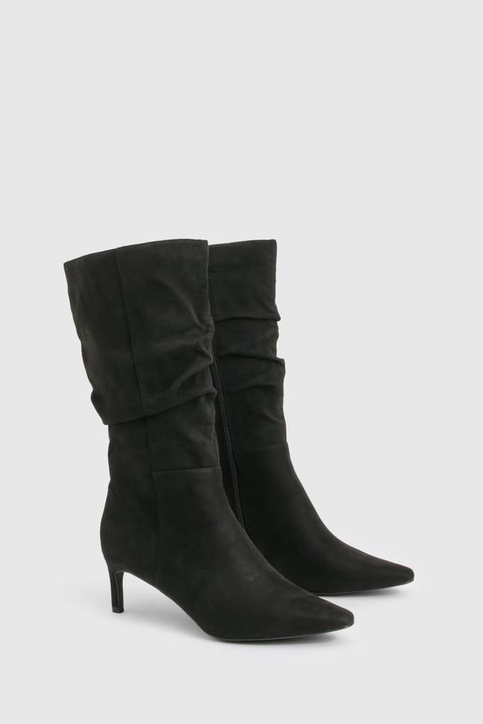 boohoo Dames Geruched kniehoge stiletto laarzen | Black | Maat: 8