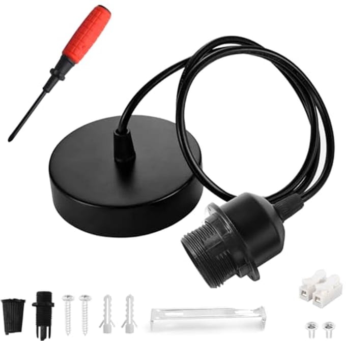 Hanging E27 Lamp Holder with 150 cm Cable - Black Pendant Light for Kitchen, Living Room, and Restaurant