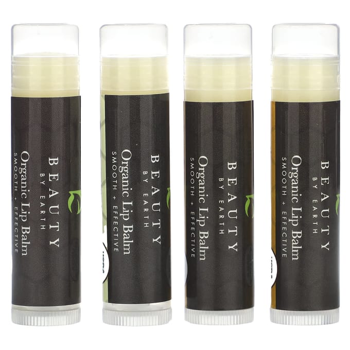 Beauty By Earth, Organic Lip Balm, Vanilla Bean and Honey, 4 Tubes, 0.15 oz Each beige