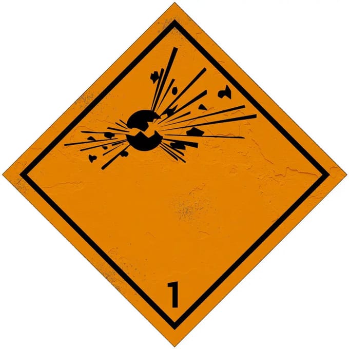 ADR klasse 1 explosieve stoffen bord | Sign Again materiaal | 30 x 30 cm