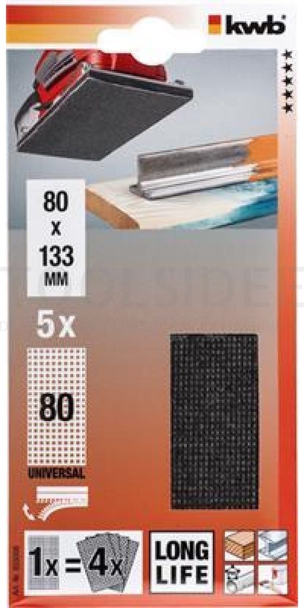 kwb 855008 Schuurnetset Korrelgrootte (num) 80 (l x b) 133 mm x 80 mm 5 stuk(s)